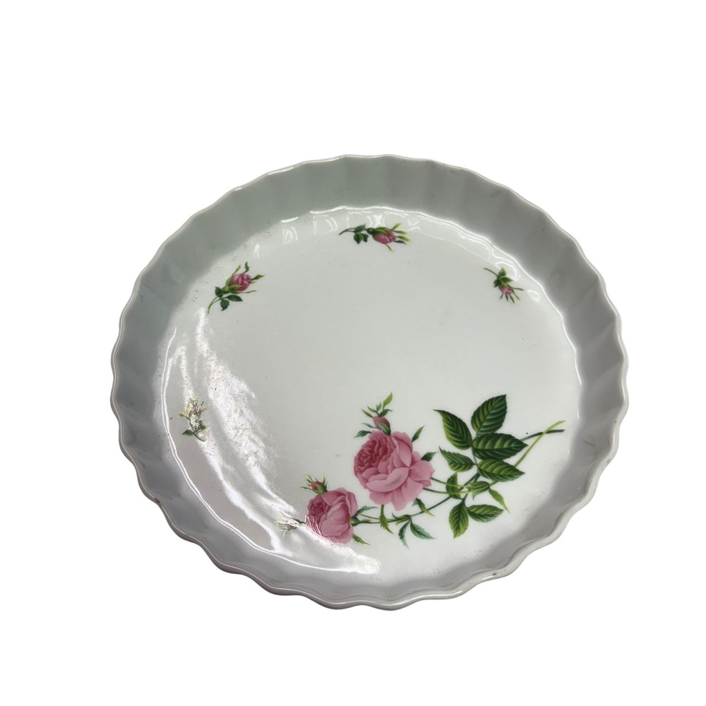 Christineholm Porcelain Quiche Tart Pan Pink Rose Fluted 9.25 Inch Round